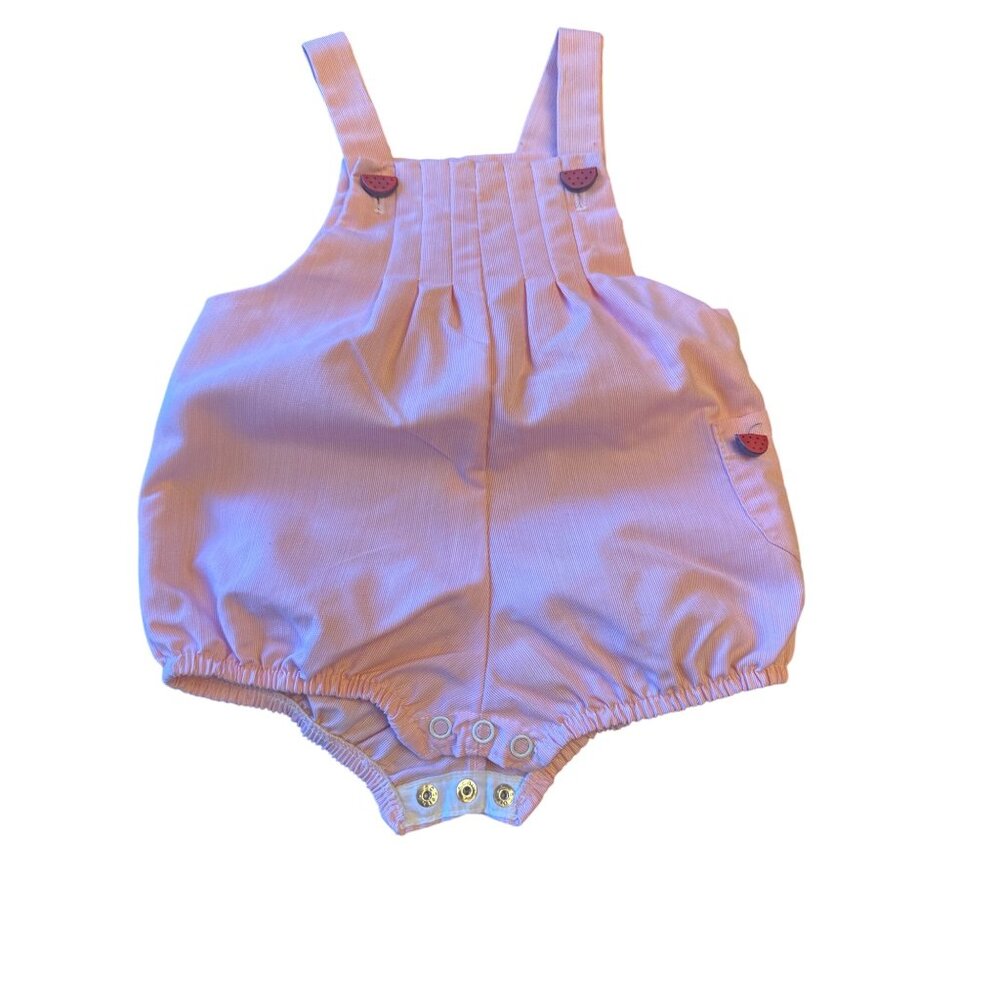 Pink Baby Romper With Watermelon Buttons & Pockets‎ Vintage 80s